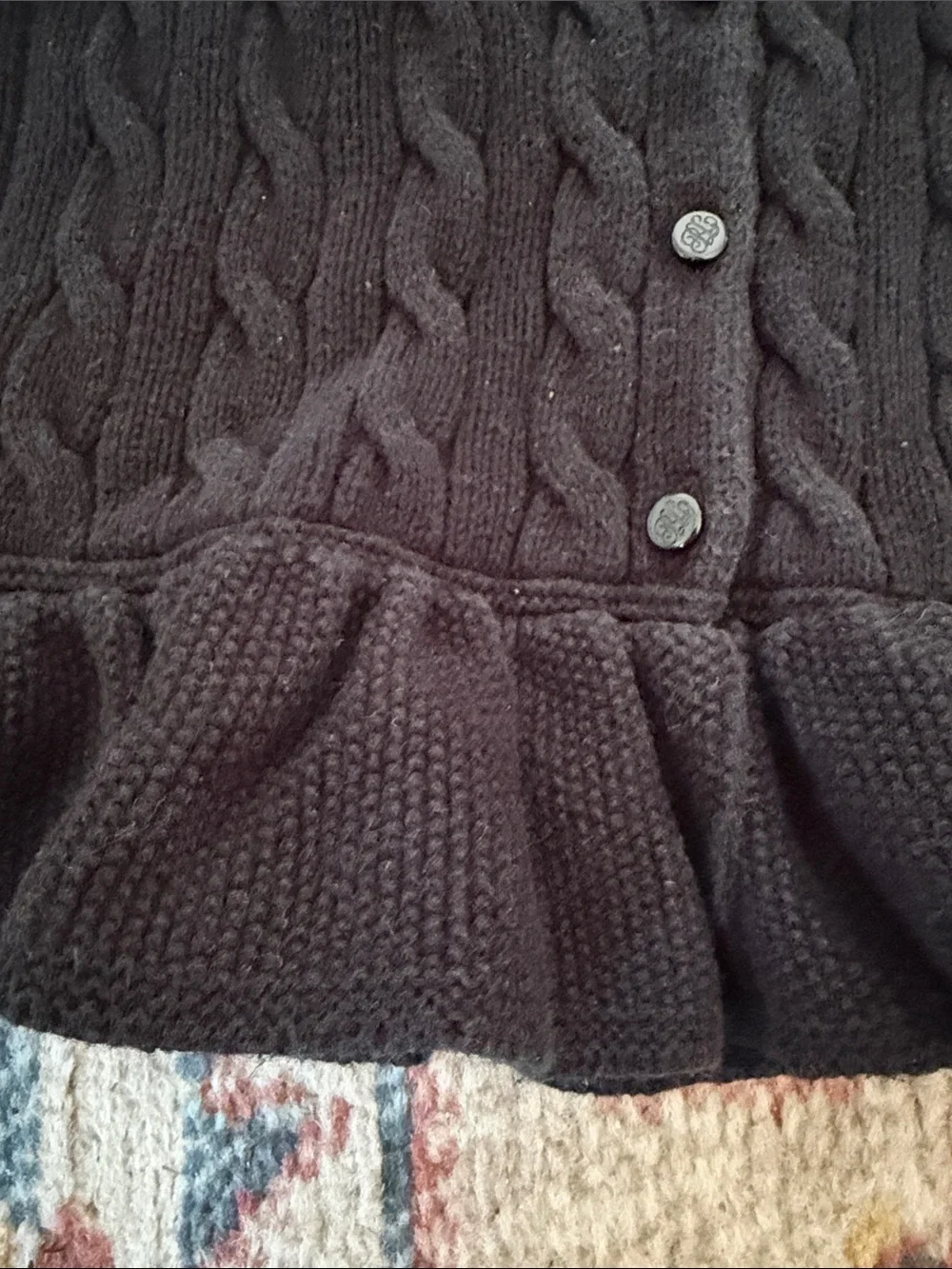 Polo by Ralph Lauren girls Black Cable-Knit Button Cardigan with Peplum
